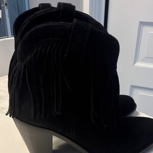 Saint Laurent Black Suede Fringe Boots